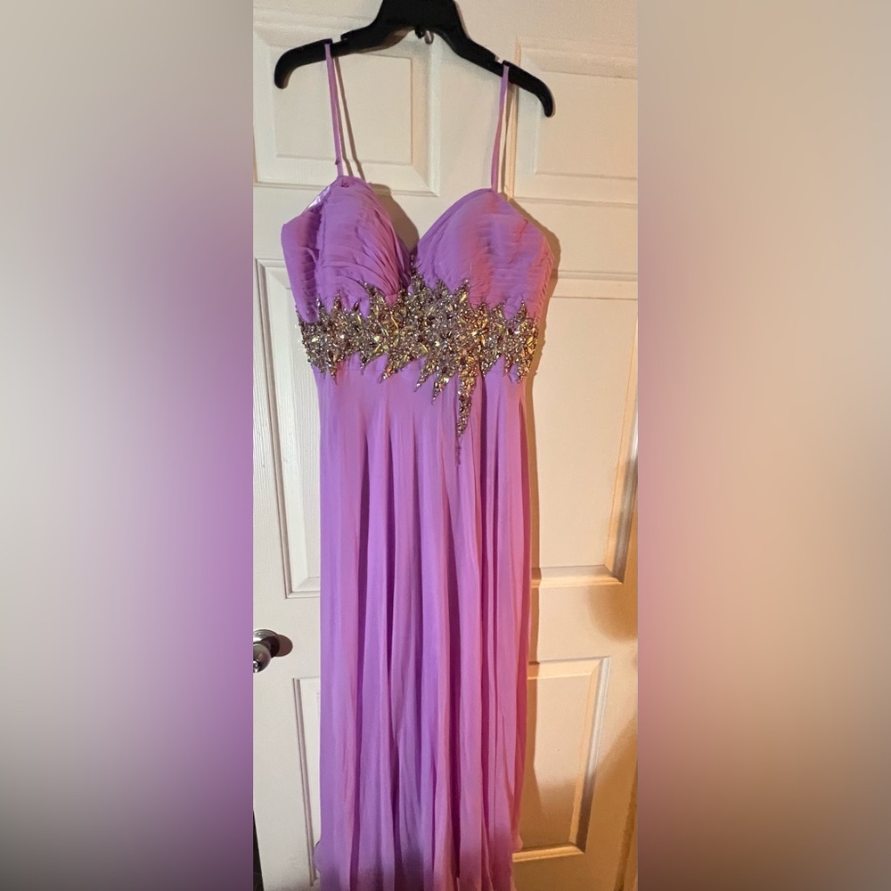 Lavish Lavender Prom Gown with Gold Embellishments